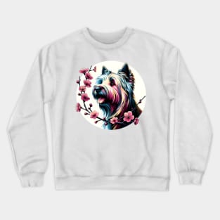 Skye Terrier Enjoys Spring Amidst Cherry Blossoms Crewneck Sweatshirt